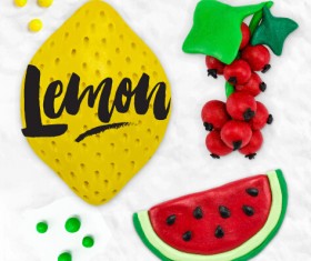 Funny plasticine fruits vector material 01