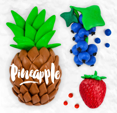 Funny plasticine fruits vector material 05