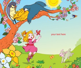 Girl with natural landscape cartoon vector