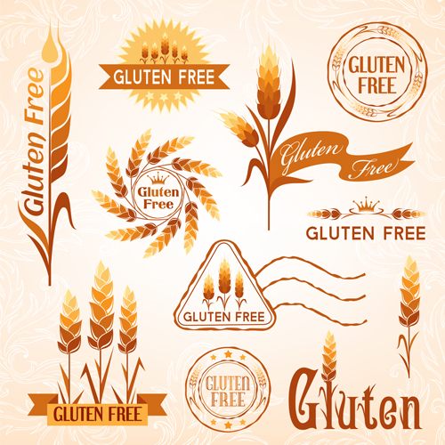 Gluten free logos with labels vector 01