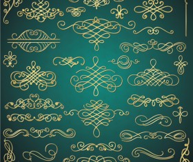 Golden calligraphic decor with frame and border vector 01