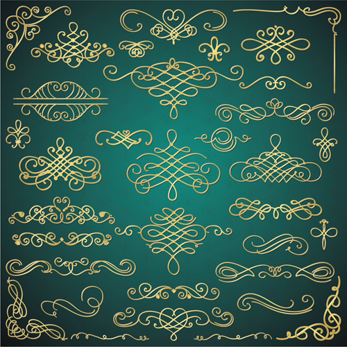 Golden calligraphic decor with frame and border vector 01