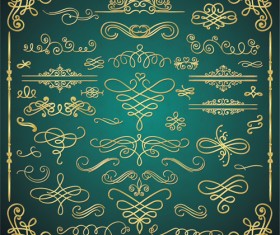 Golden calligraphic decor with frame and border vector 02