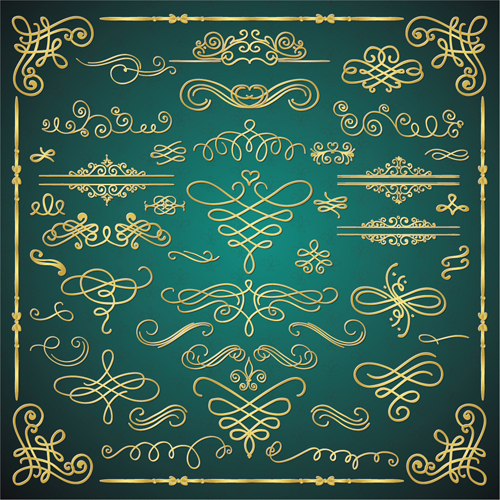 Golden calligraphic decor with frame and border vector 02