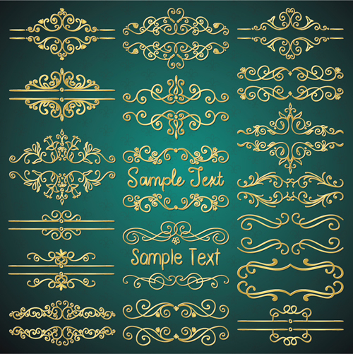 Golden calligraphic decor with frame and border vector 03