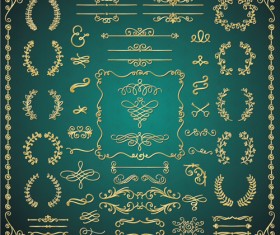 Golden calligraphic decor with frame and border vector 04