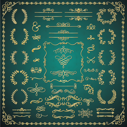 Golden calligraphic decor with frame and border vector 04
