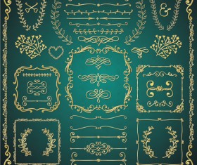 Golden calligraphic decor with frame and border vector 05