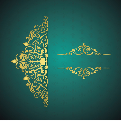 Golden floral with green background vector free download