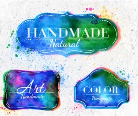 Grunge watercolor label designs vector
