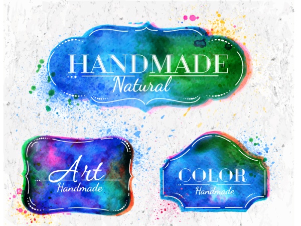 Grunge watercolor label designs vector
