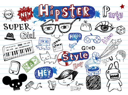 Hand drawing hipster elements vector illustration 01
