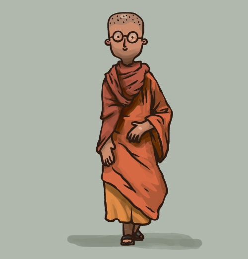 Hand drawn buddhist monk vector material 05