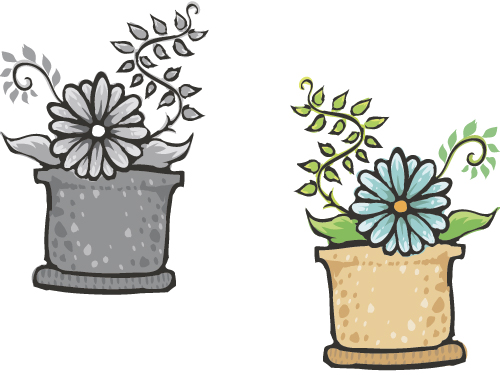 Hand drawn flowers in pot vector material 06