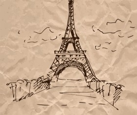 Hand drawn medieval buildings and crumpled paper vector 06