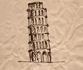 Hand drawn medieval buildings and crumpled paper vector 07