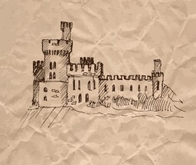 Hand drawn medieval buildings and crumpled paper vector 10