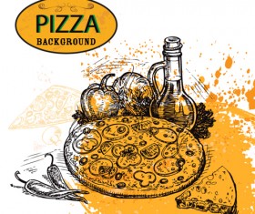Hand drawn pizza sketch background vector 01