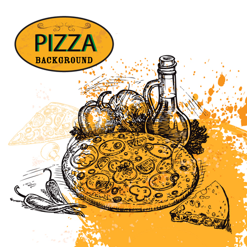 Hand drawn pizza sketch background vector 01