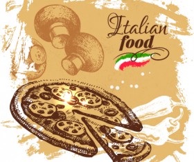 Hand drawn pizza sketch background vector 03