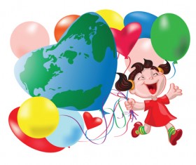 Happy kid with colored balloons vector