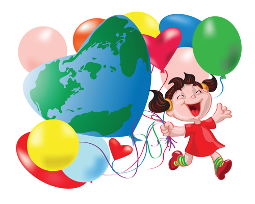 Happy kid with colored balloons vector