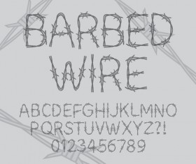 Barbed Wire alphabet with numbers vector