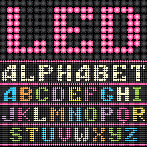 LED styles alphabets with numbers vector material