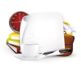 Office supplies with clock and paper vector background