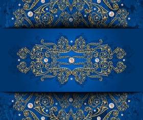 Ornate blue background with gold decorative vector