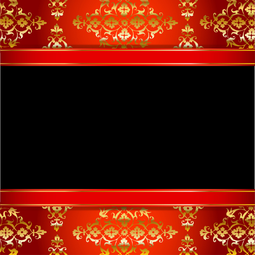 Ornate red with black background vectors 02