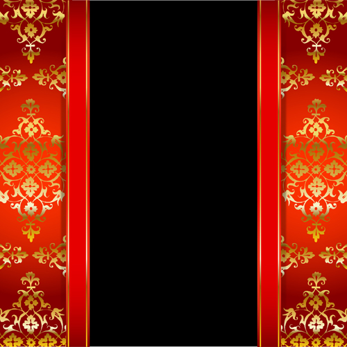 Ornate red with black background vectors 04