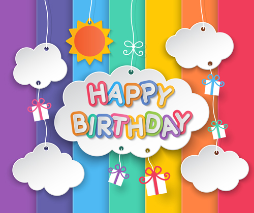 Paper cloud birthday cards vector set 02
