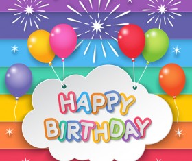 Paper cloud birthday cards vector set 04