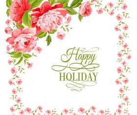 Pink flowers with vintage cards vectors 03