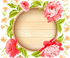 Pink flowers with vintage cards vectors 04