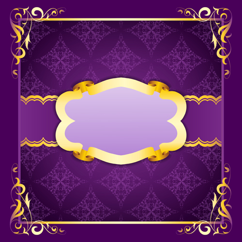 Download Purple retro background with golden frame vector free download