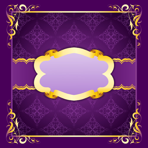 Purple retro background with golden frame vector free download