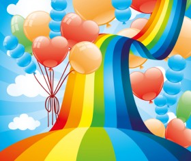 Rainbow Bridge and balloons vector background