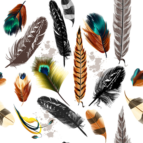 Realistic feathers vector seamless pattern 02