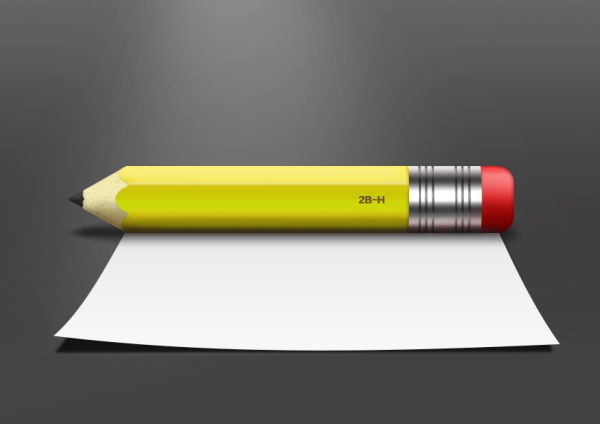 Realistic pencil with paper psd material