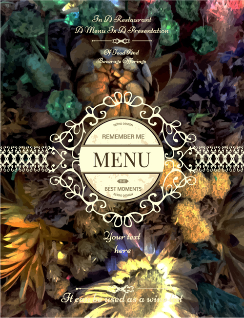 Restaurant menu cover blurs flower vector 01