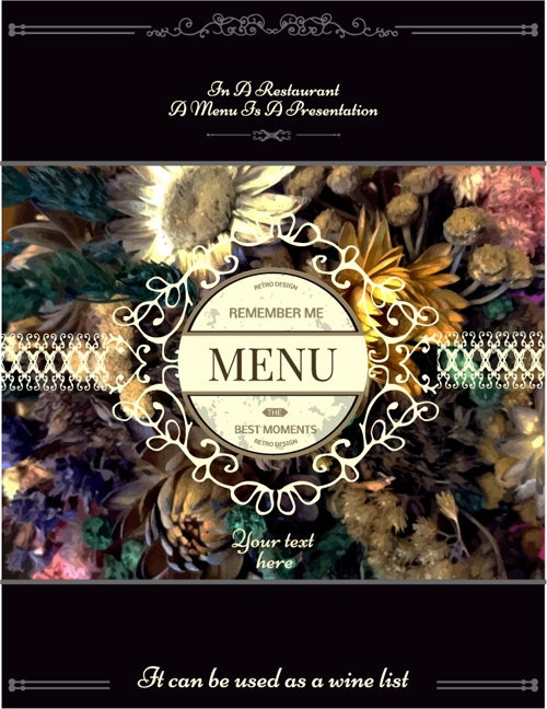 Restaurant menu cover blurs flower vector 02