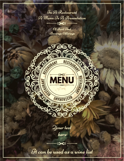 Restaurant menu cover blurs flower vector 03
