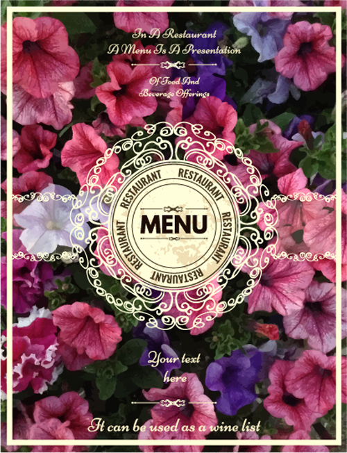 Restaurant menu cover blurs flower vector 05