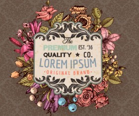 Retro flower labels ornate vector set 01