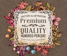Retro flower labels ornate vector set 03