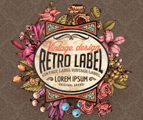 Retro flower labels ornate vector set 04