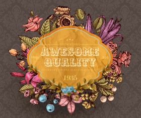 Retro flower labels ornate vector set 05