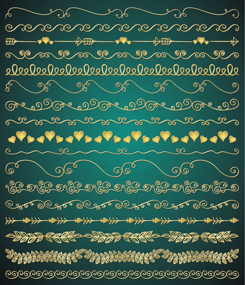 Romantic golden borders vectors material 01